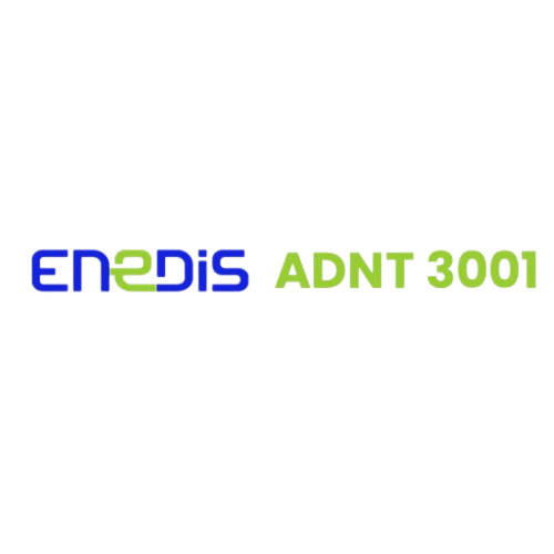 Enedis ADNT 3001 : Logo et Identification Énergétique Logo Enedis bleu et vert avec mention ADNT 3001 en vert sur fond blanc.