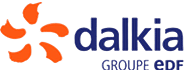 Logo Dalkia Groupe EDF : Expert en services énergétiques Logo Dalkia Groupe EDF composé d'une fleur stylisée orange et du nom de la marque en bleu marine.